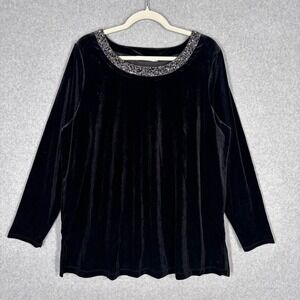 Velvet Embellished Tunic Top XL Black Rhinestone Flowy Whimsigoth Y2K 90s Party
